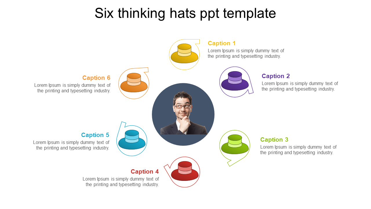 Get Multi-Color Six Thinking Hats PPT Slide Templates